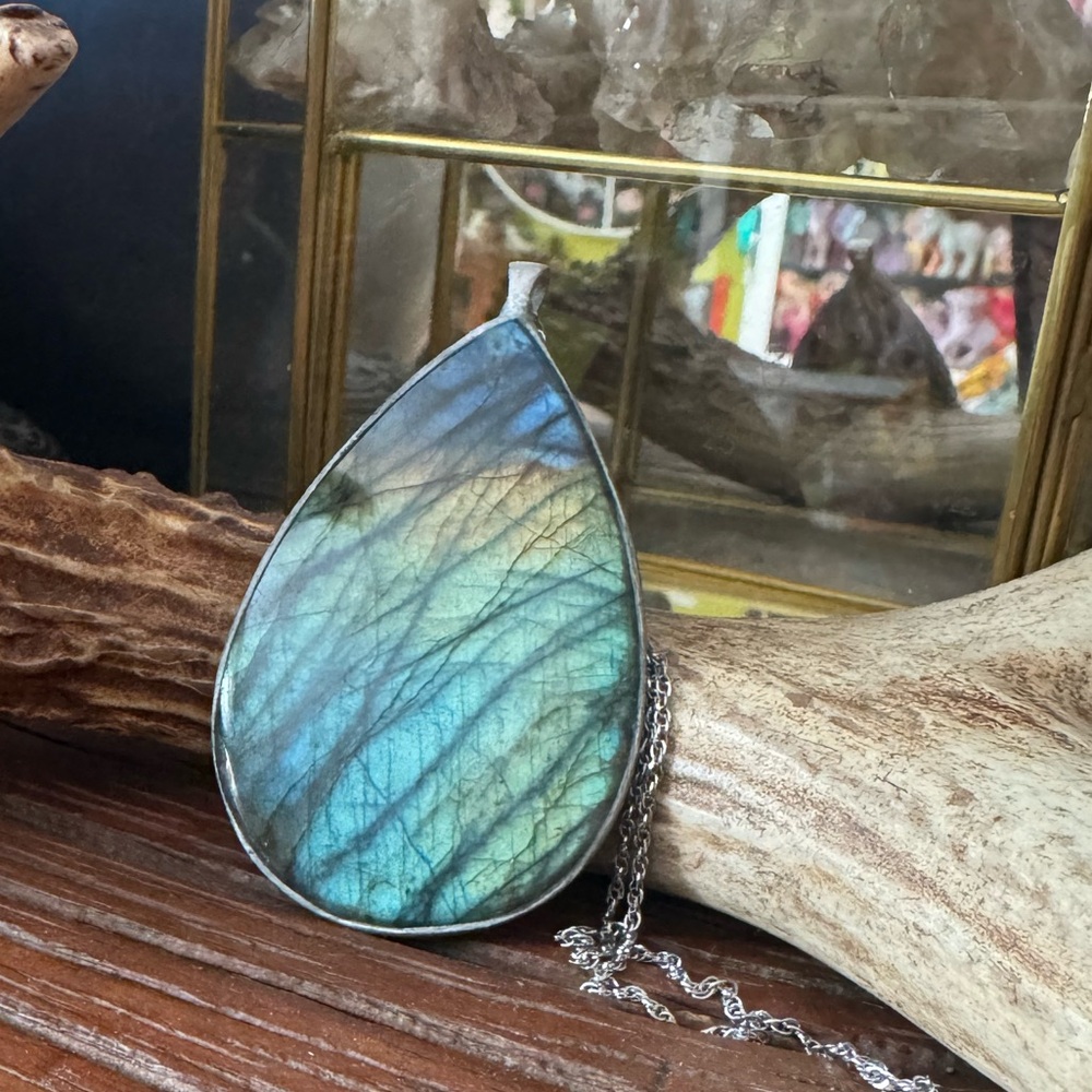 Huge Labradorite Teardrop Necklace